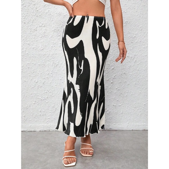 abstract Print Plisse Skirt small pleat midi skirt - Picture 6 of 12